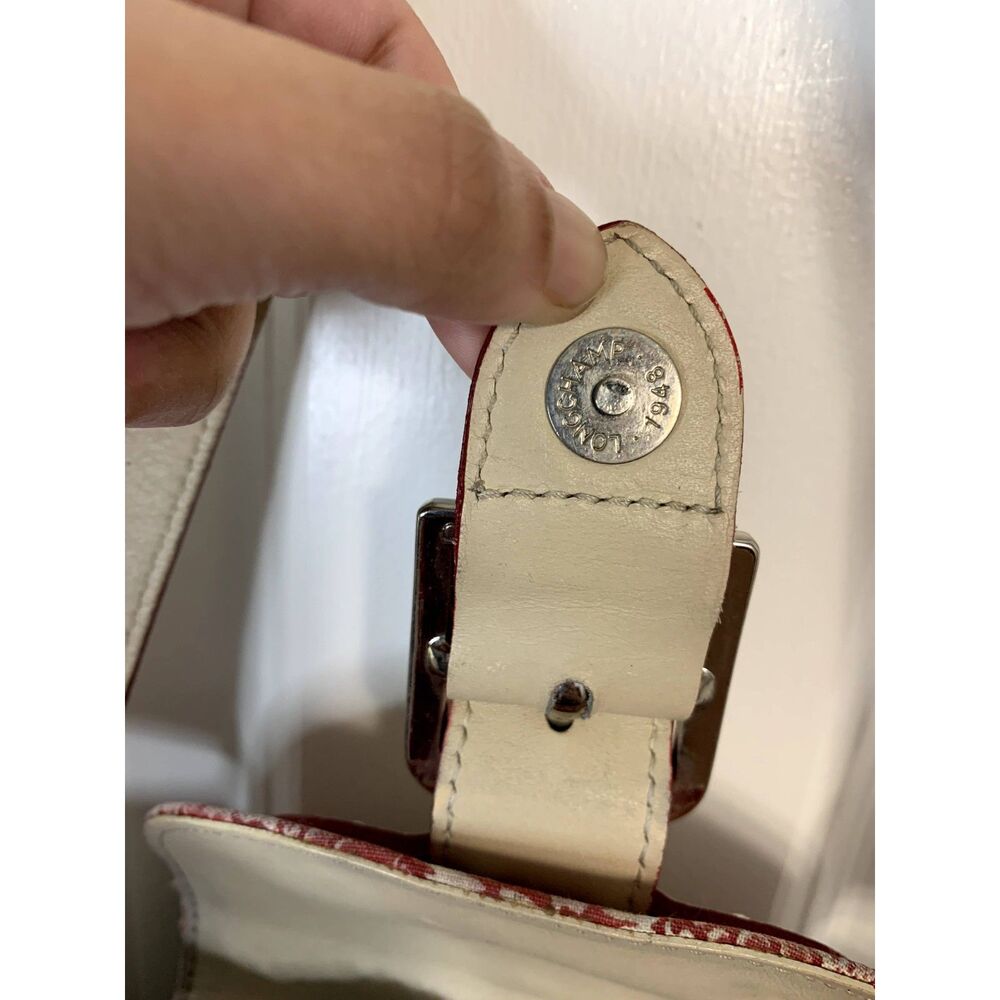 Longchamp RARE Idole Canvas Fabric and Leather Blue Floral Satchel Shoulder Bag - Picture 6 of 14